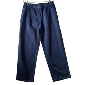Woman Within Blue Cotton Classic Fit Pants Size 18WP Elastic Back Waist